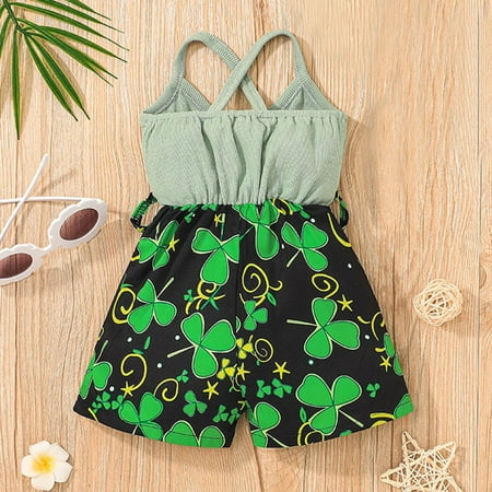 

Cathalem Just One You Romper Toddler Girls St. Patric.k s Day Sleeveless Floral Prints Romper Jumpsuit Clothes Fertility Bonnet Green 0-3 Months