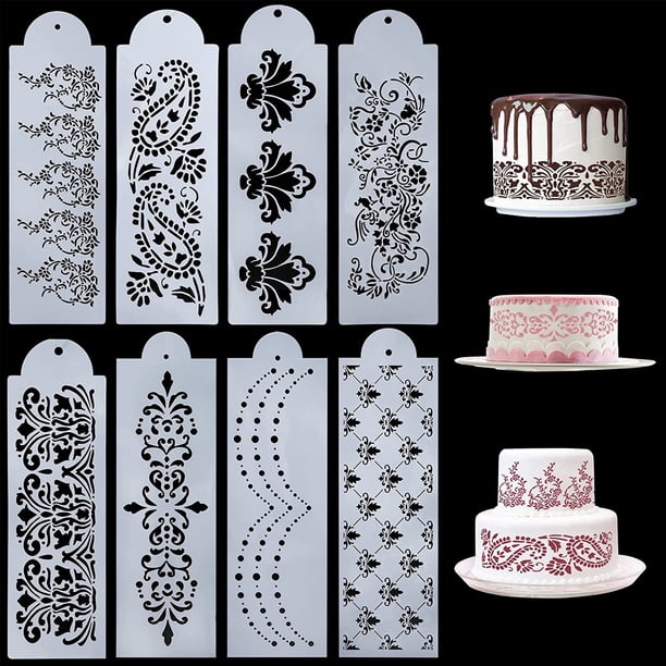 Plantillas para decorar pasteles Plantilla de encaje hueco para pasteles de Fondant de mousse de chocolate DIY 8 piezas