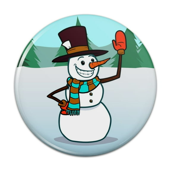 Snowman Waving Christmas Holiday Pinback Button Pin