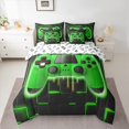 thumbnail image 3 of Feelyou Boys Game Console Bedding Comforter Set 7pcs, Green Modern Gamepad Queen Bedding Sets, Neon Glowing Honeycomb Square Reversible Queen Sheet Sets, Microfiber Bedroom Decor, 3 of 9