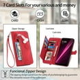 thumbnail image 2 of Allytech T-Mobile REVVL 6 Pro 5G Wallet Case, Embossed Luxury PU Leather Flip Case with Kickstand & Card Cash Slots, Slim Zipper Pocket Detachable Wrist Strap Magnetic Clasp Shockproof Case - Red, 2 of 8