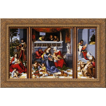 Altar Of The Holy Family (Torgau Altar) 24x17 Gold Ornate Wood Framed Canvas Art by Cranach the Elder Lucas