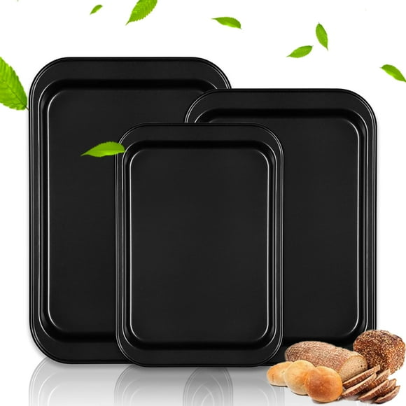 Rimmed Cookie Sheets, 3 Pack Carbon Steel Non Stick Baking Pans with Even Heat Distribution, Perfect Kit for Space-Saving Storage and Easy Clean, Toaster Oven Compatible