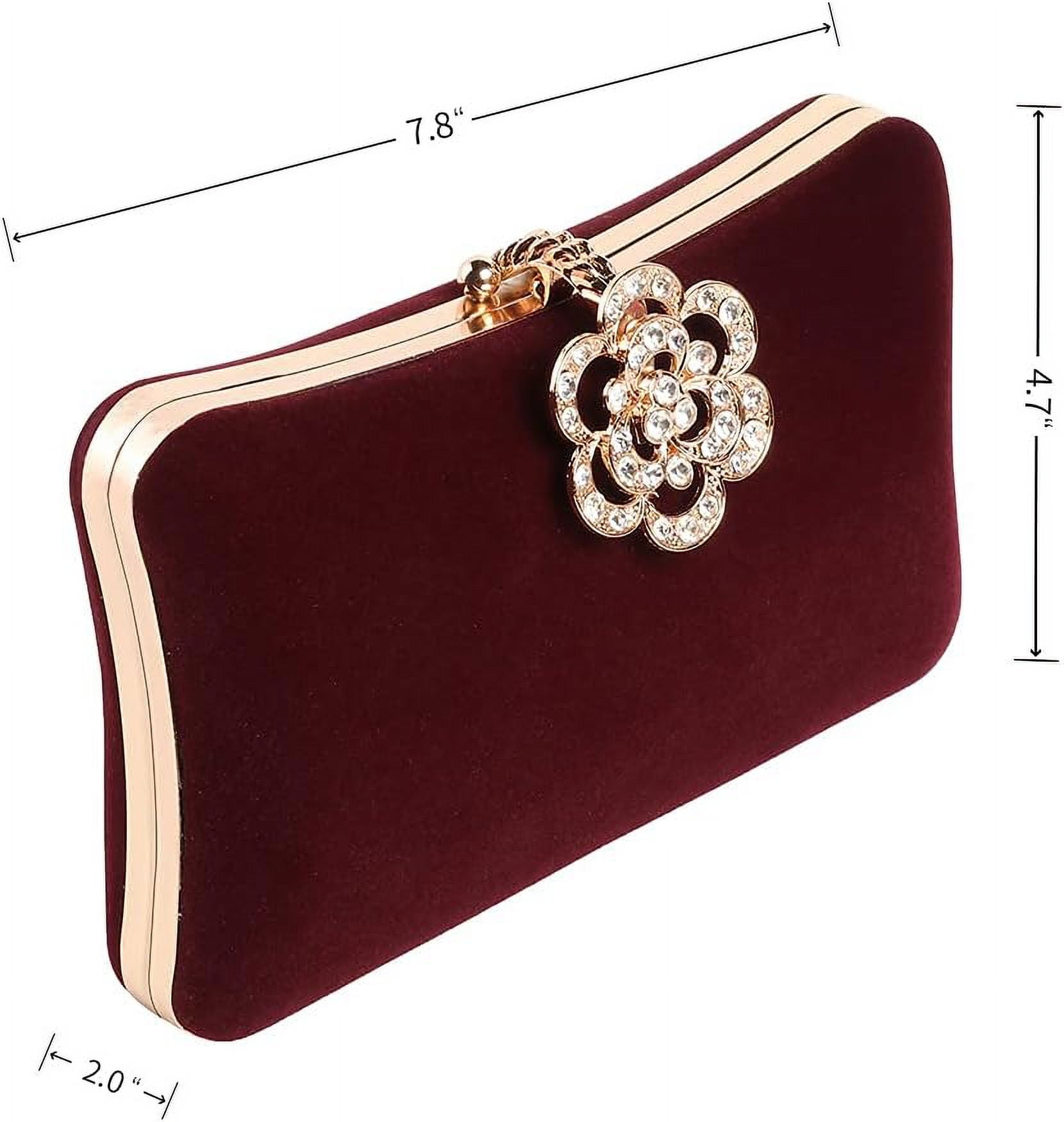 Kwuty Velvet Evening Bags For Women With Flower Closure Rhinestone Crystal Embellished Clutch Purse For Party Wedding