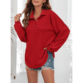 thumbnail image 4 of FIUFY Women's Casual Oversized Top Long Sleeve Tops Baggy Button Shirts V Neck Waffle Knit Loose Fit Tunic, 4 of 9
