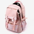 thumbnail image 5 of Large Capacity Backpack Aesthetic Cute Outdoor, 15.6-Inch Waterproof PU Backpack for School, With Lace Bows Detail, Pompon And Convertible Strap (Pink), 5 of 6
