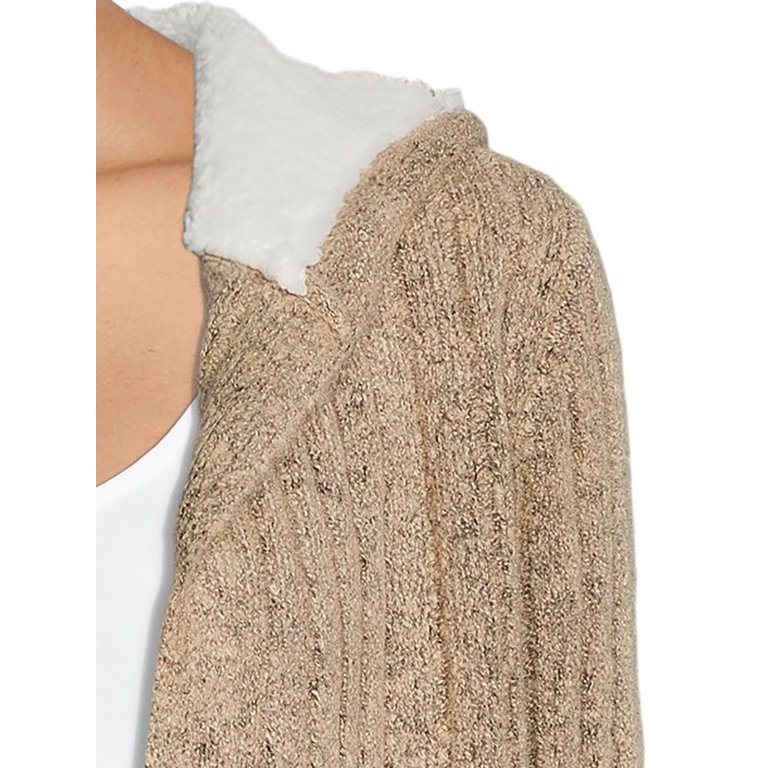 Almost Famous Women's Faux Sherpa Cardigan Sweater with Hood - Walmart.com