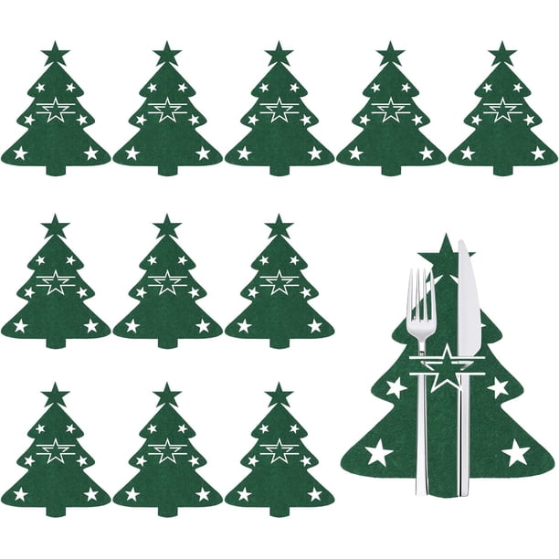 Juego De 4 Fundas Para Cubiertos Navideños En Forma De árbol De Navidad 