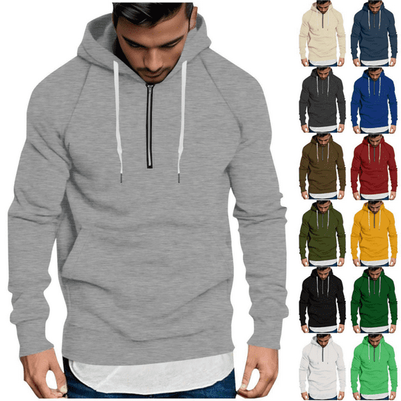 Horkkom Quarter Zip Pullover Men Long Sleeve Hoodies with Pocket Drawstring Sweatshirts L, Gifts for Men