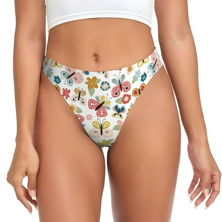 Kdxio Butterfly Flowers Pattern Seamless Thongs for Women No Show Thong V-waisted Stretch Breathable Sexy Panties Underwear-Small
