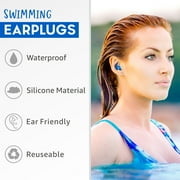 Swimming Earplugs , 3 Pairs, Silicone Comfortable Earbuds with Storage Case for Adults, Children Prevent Swimmer`s Ear(Blue-L)