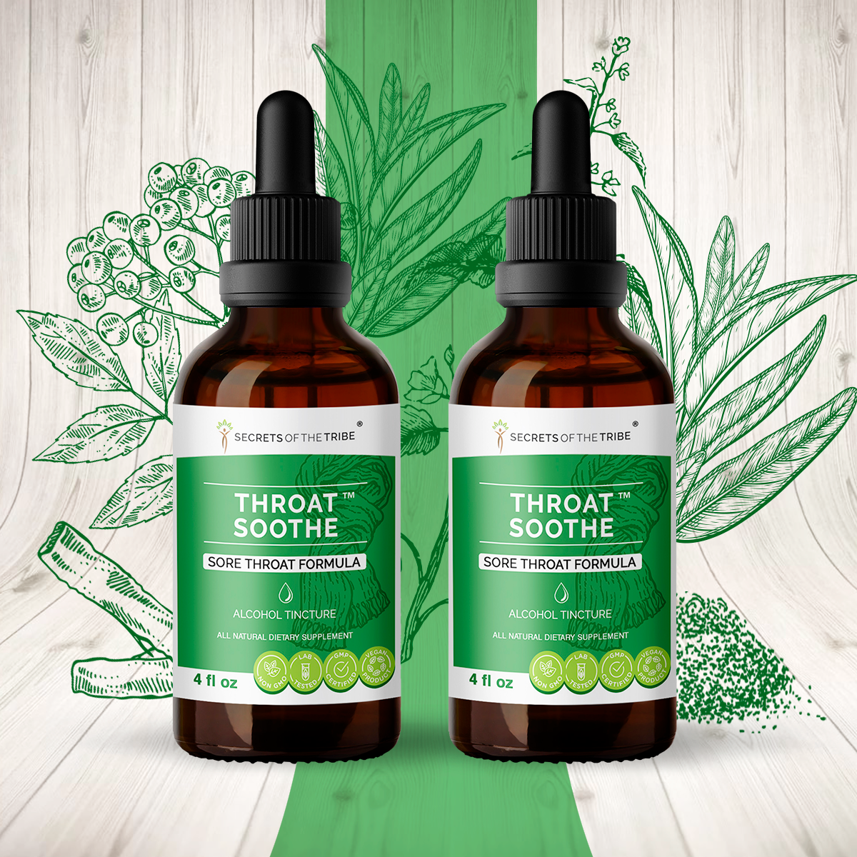 Throat Soothe Alcohol Extract, Tincture, Licorice, Slippery Elm