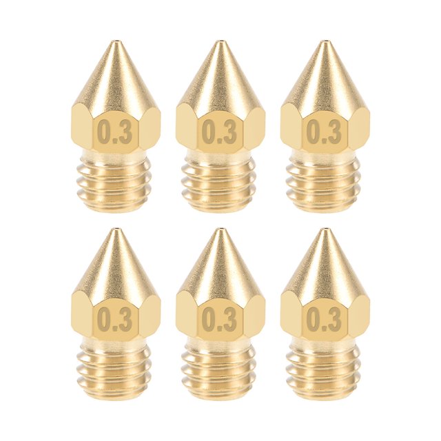 Unique Bargains 0.3mm Cabeza de boquilla de impresora 3D M6 Rosca para MK8 Extrusor de 1.75mm, Latón 6pcs