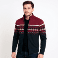 thumbnail image 2 of CharmCyan Men’s Full Zip Knitted Sweater with Stand Collar and Geometric Pattern for Comfortable Everyday Wear Wine 3XL, 2 of 2