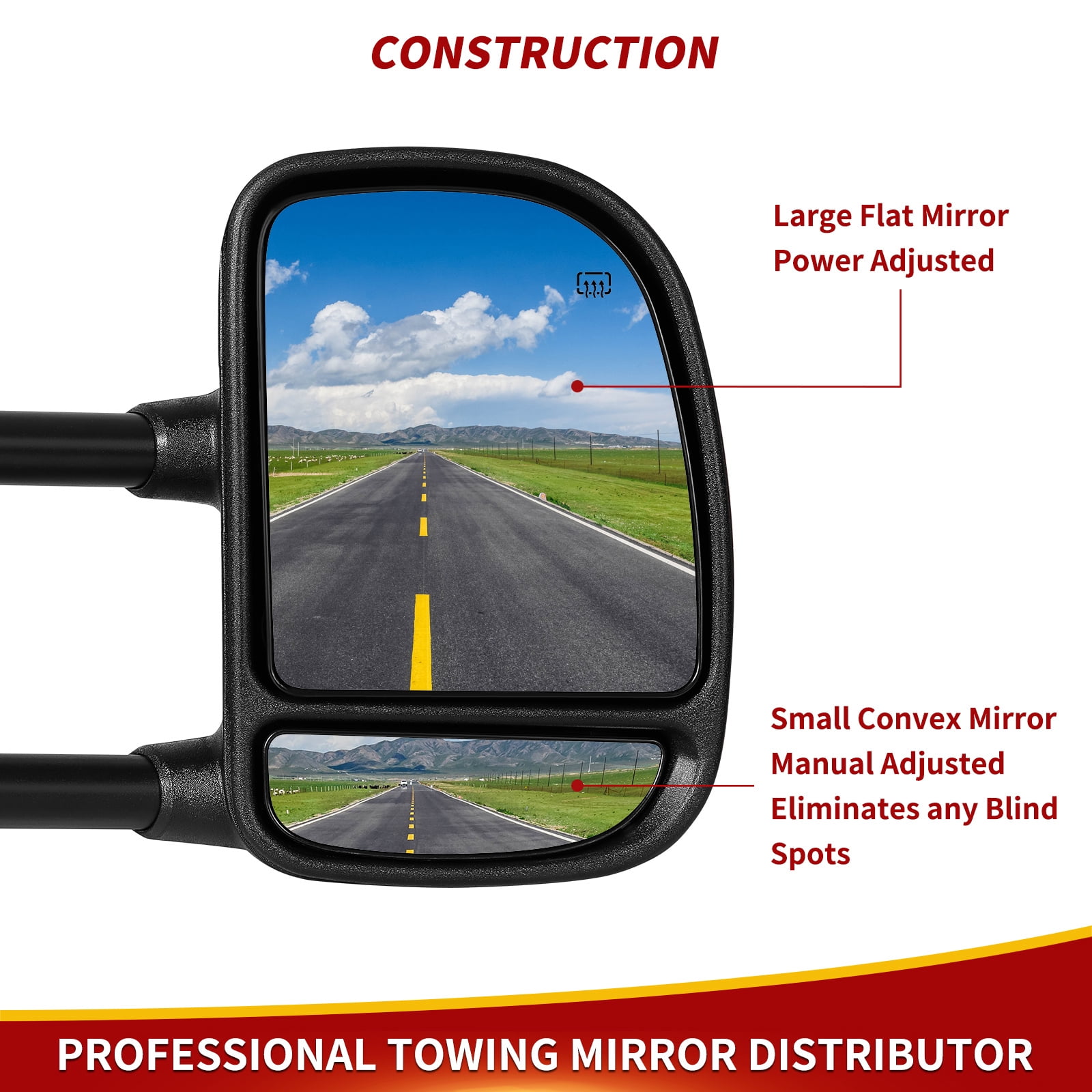 LEDKINGDOMUS Pair Black Power Heated Towing Mirrors for 1999-2007 Ford F250/F350/F450/F550 Super Duty & 2001-2005 Excursion, Manual Folding Telescoping with Convex Lens