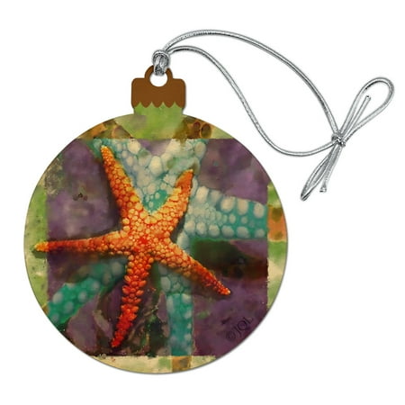 Starfish Watercolor Tropical Ocean Beach Wood Christmas Tree Holiday