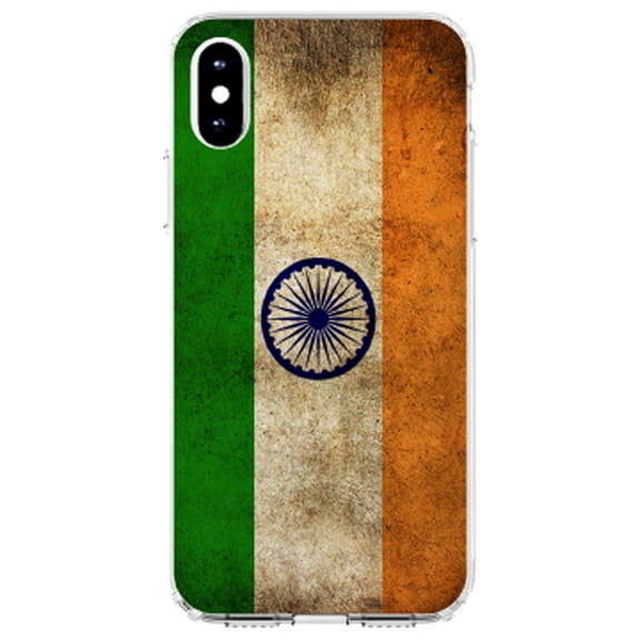 DistinctInk Clear Shockproof Hybrid Case for iPhone X / XS (5.8" Screen) - TPU Bumper, Acrylic Back, Tempered Glass Screen Protector - India Old Flag Indian - Show Your Love of India