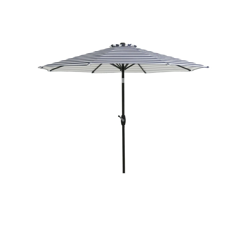 GARDEN 9 Ft Patio Umbrellas w/ Black Round Base Included for Outdoor Shade, Gray/White Stripe