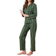 thumbnail image 4 of INSPIRAR CHIC Pijamas de Algodón para Mujeres, Con Botones, de Manga Larga, con Cuello Notch, Conjunto de 2 Piezas de Ropa de Casa con Bolsillos, S Verde, 4 of 6