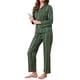 thumbnail image 4 of INSPIRAR CHIC Pijamas de Algodón para Mujeres, Con Botones, de Manga Larga, con Cuello Notch, Conjunto de 2 Piezas de Ropa de Casa con Bolsillos, S Verde, 4 of 6