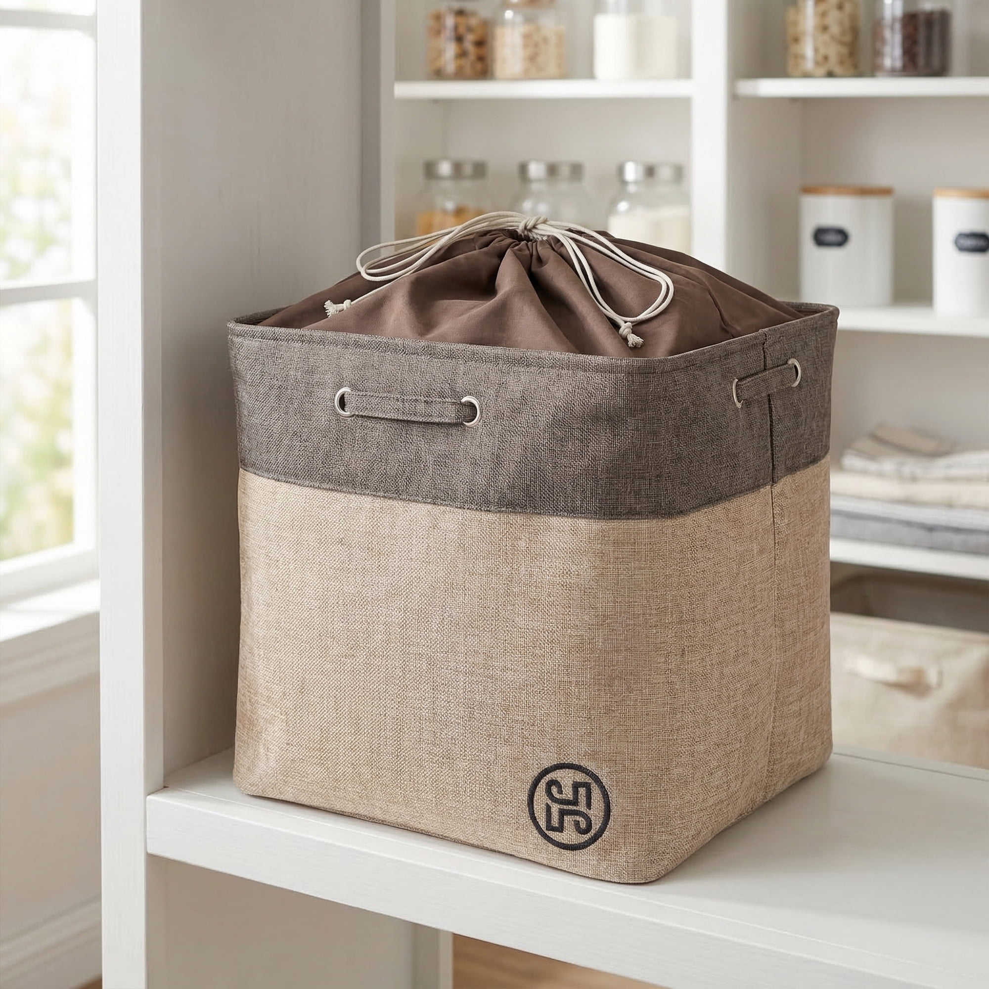 Unique Bargains Fabric Storage Bin with Handles Coffee 17.3*15.7*16.5in