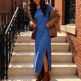 thumbnail image 4 of Ashirexll Casual Dresses for Women Winter Knit Long Sleeve Round Neck Solid Color Sweater Dress with Side Pockets and Side Slit Hem, 4 of 7
