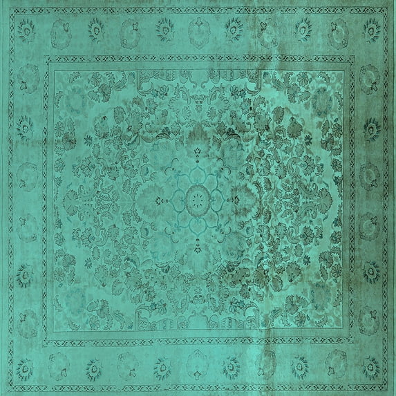 Ahgly Company Machine Washable Indoor Square Oriental Turquoise Blue Traditional Area Rugs, 4' Square