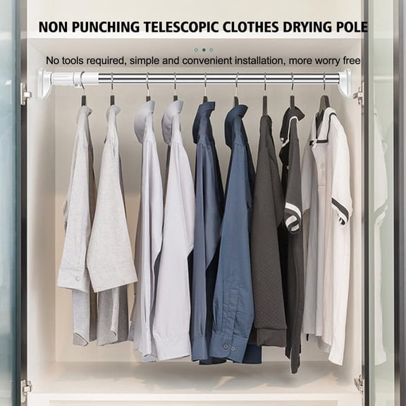 NOVELAR Retractable Garment Drying Rod, White Stainless Steel with Anti-Slip Ends, Easy Install Between Walls, Great for Drying Clothes and Linens at Home