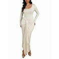 thumbnail image 2 of Women Bodycon Maxi Dress Ruched Long Sleeve Long Dress Cocktail Party Dresses Light Brown M, 2 of 8