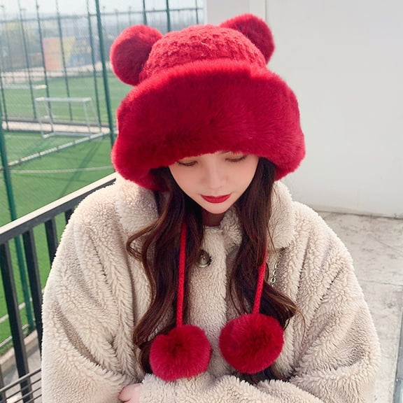 ZSQDM Winter Pompom beanie Hats for Women Knit Womens beanie Crochet Skull Hat Warm Bucket Outdoor Ear Cover beanie Sun Hats for Women Uv Protection Bomber Hats Wig Cap