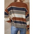 thumbnail image 5 of Striped Knit Sweater for Women Fall Winter Casual Trendy Crewneck Pullover Color Block Sweaters Y2k Tops Dark Brown S, 5 of 9