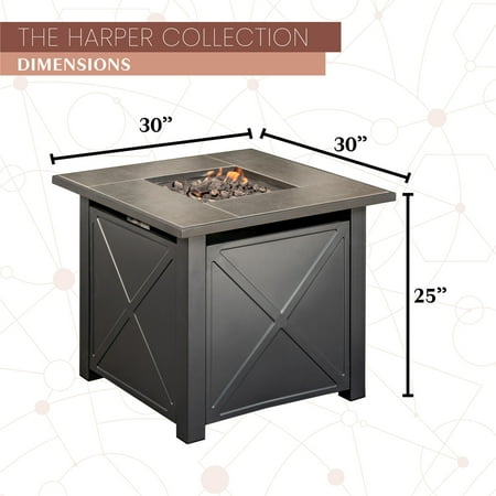 Mod Furniture - Harper 40,000 BTU Tile-Top Gas Fire Pit Table with Burner Cover and Lava Rocks - Grey/Faux Wood
