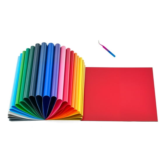 KFFKFF Heat Transfer Vinyl Bundle, 30 Sheets, 12 x 12 in, Assorted Colors, Easy to Cut and Weed, Includes Accessories, Works with Cutting Machines, Suitable for T-Shirts and Other Materials