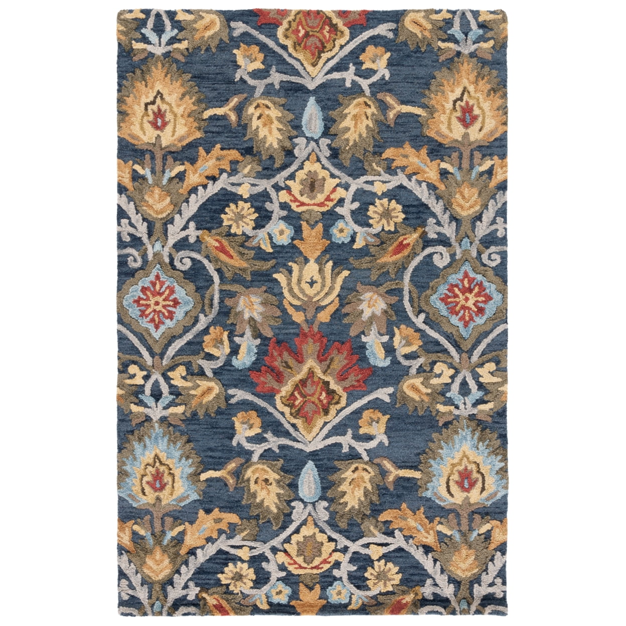 SAFAVIEH Blossom Lennon Floral Wool Area Rug, Navy/Multi, 3' x 3' Round