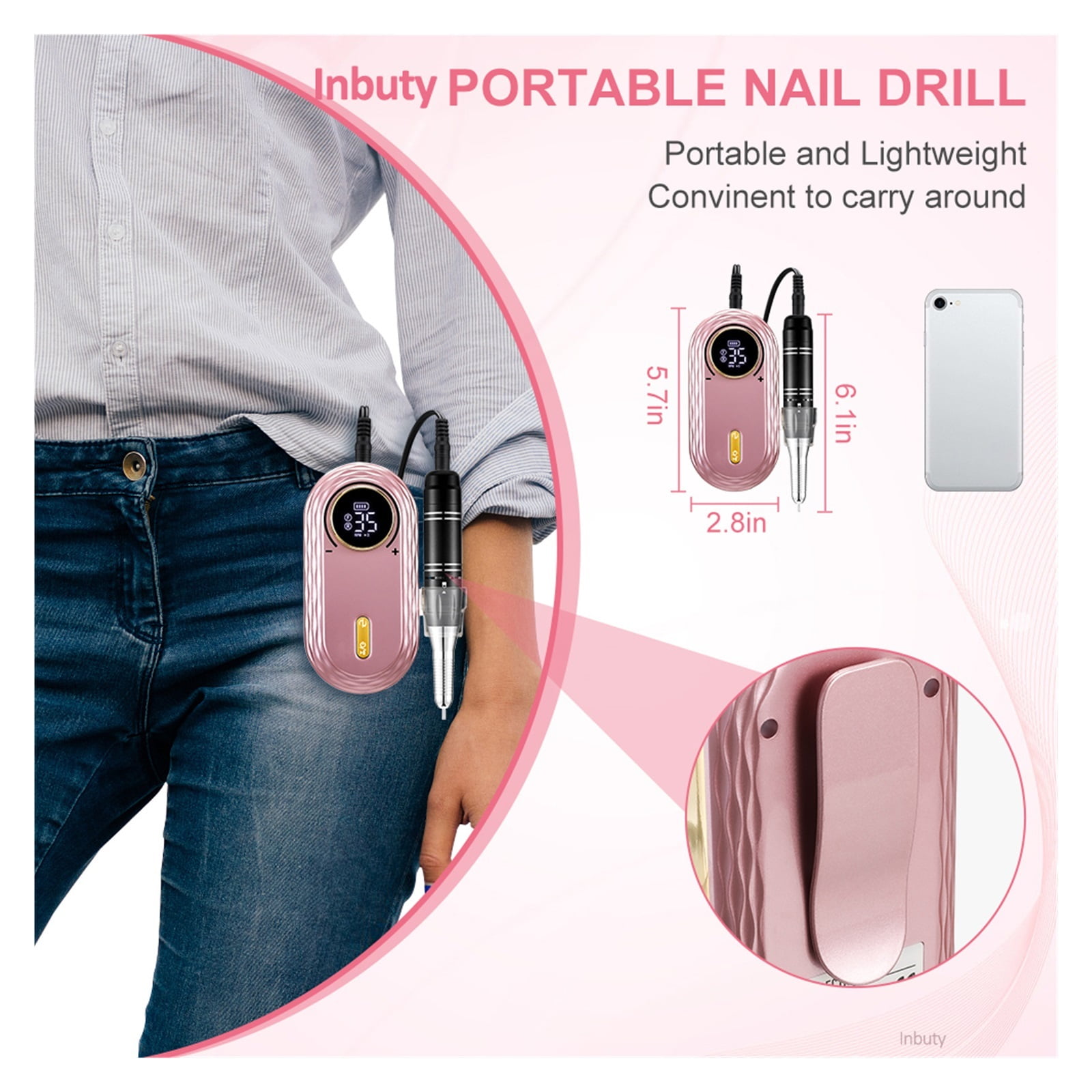 35000RPM Nail Drill Manicure Set, Electric Nail Drill Machine, Rechargeable Salon Gel Nail Polish Sander, Professional Tool ,Low Noise