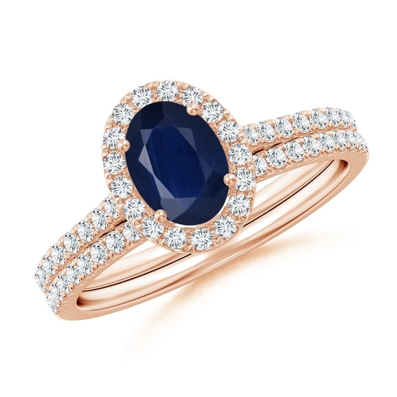 ANGARA Natural Classic Blue Sapphire and Diamond Bridal Set in 14K Rose Gold for Women (Size-7x5mm) | September Birthstone, Birthday, Anniversary, Jewelry Gift for Women | Natural Blue Sapphire Ring