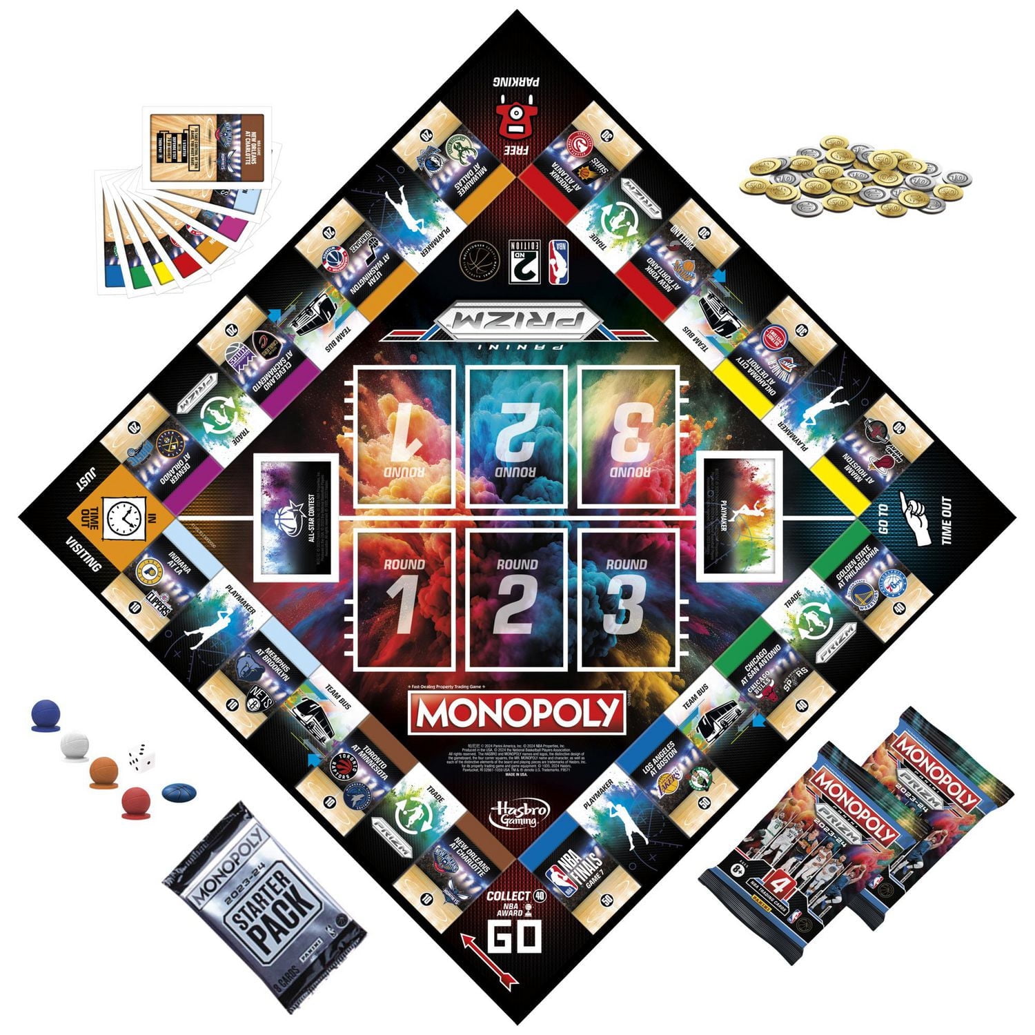 Monopoly Prizm: NBA 2nd Edition Board Game, Monopoly Game with 2023-24 Panini NBA Trading Cards