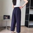 thumbnail image 4 of Girls Lightweight Crinkled Pants, Elastic High Waist Loose Wide Leg Casual Cropped Trousers with Side Pockets 5-15Y Navy, 4 of 8