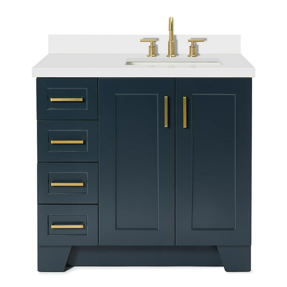 Ariel Taylor 37 In. Right Offset Rectangle Sink Vanity With White Quartz Countertop In Midnight Blue