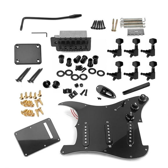 ST Style Electric Guitar Full Set DIY Accessory Kit Including Prewired Pickguard SSS Pickups and Other Accessories Black