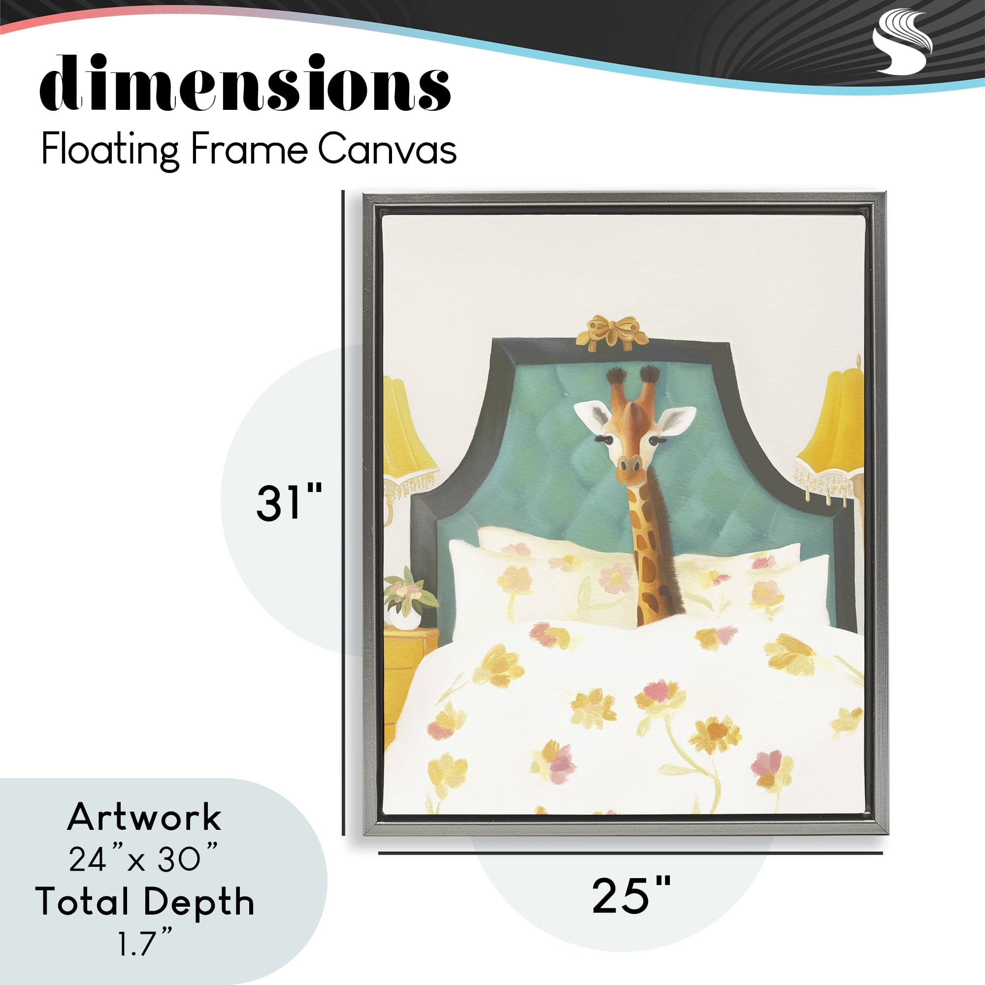 Good Morning Giraffe in Bed Gray Framed Floater Canvas Wall Art, design by Leah Straatsma