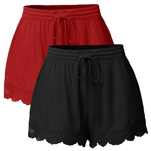 HAIJIE Women's Swim Shorts Adjustable Ruched Side Bikini Shorts Short Pants Beach Shorts for Girlfriend Elastic Waist Embroidered Ruffle Shorts