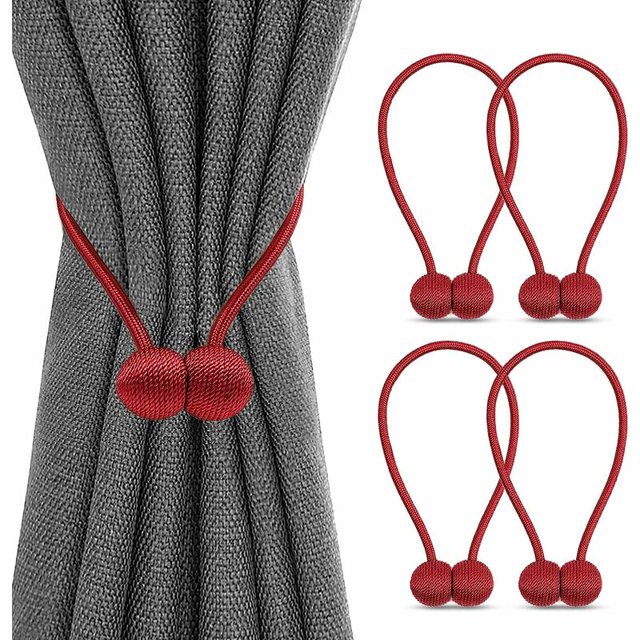 Juego de 4 amarres de cortina, amarres de cortina magnéticos, hebillas de cortina trenzadas magnéticas para decoración de la oficina en casa (rojo)