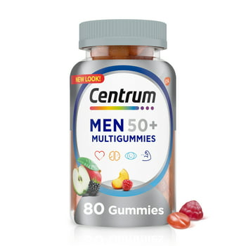 Centrum Multigummies for Men 50 Plus, Multi/Multimineral Supplement With s D3, E, B6, and B12, Assorted Fruit Flavor - 80 Count