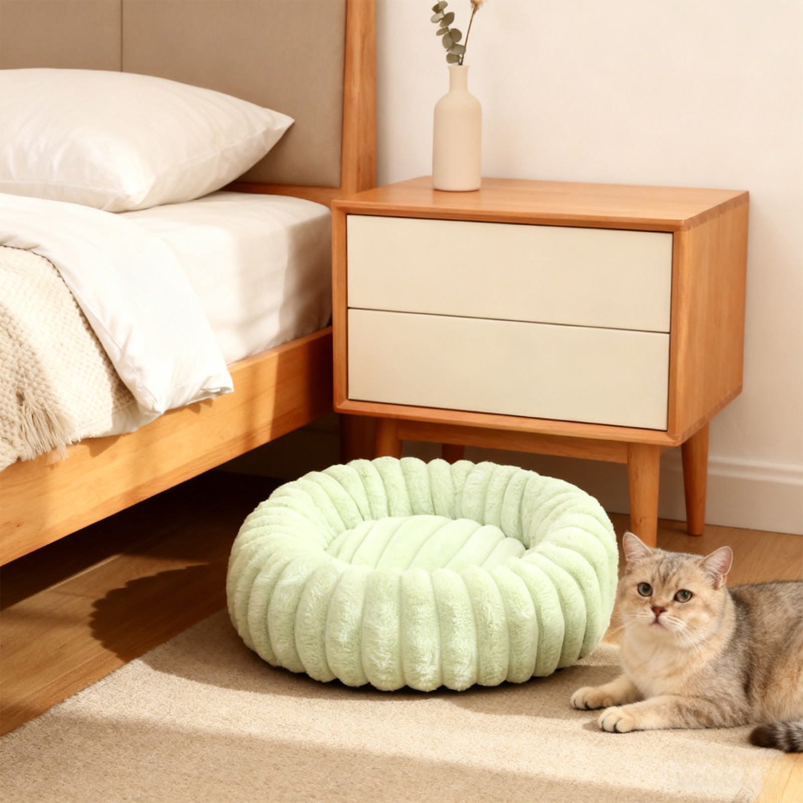 Uutvery 60cm Rabbit Plush Pet Bed, Extra Large Warm Cat Bed for Medium Dogs, Enclosed Plush Pet Kennel with Supportive Filling, 23.62x23.62 Inch