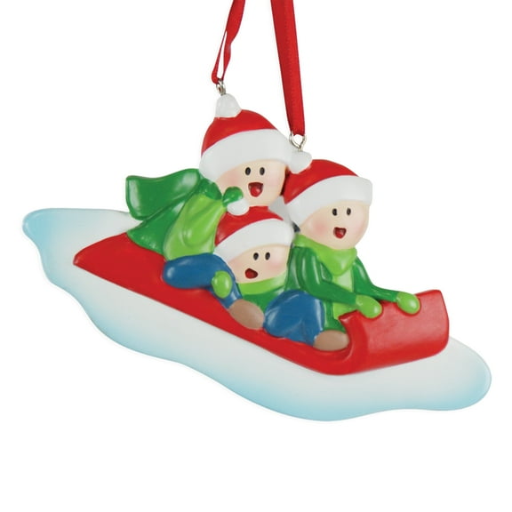 Family Of 3 Sledding Christmas Resin Ornament