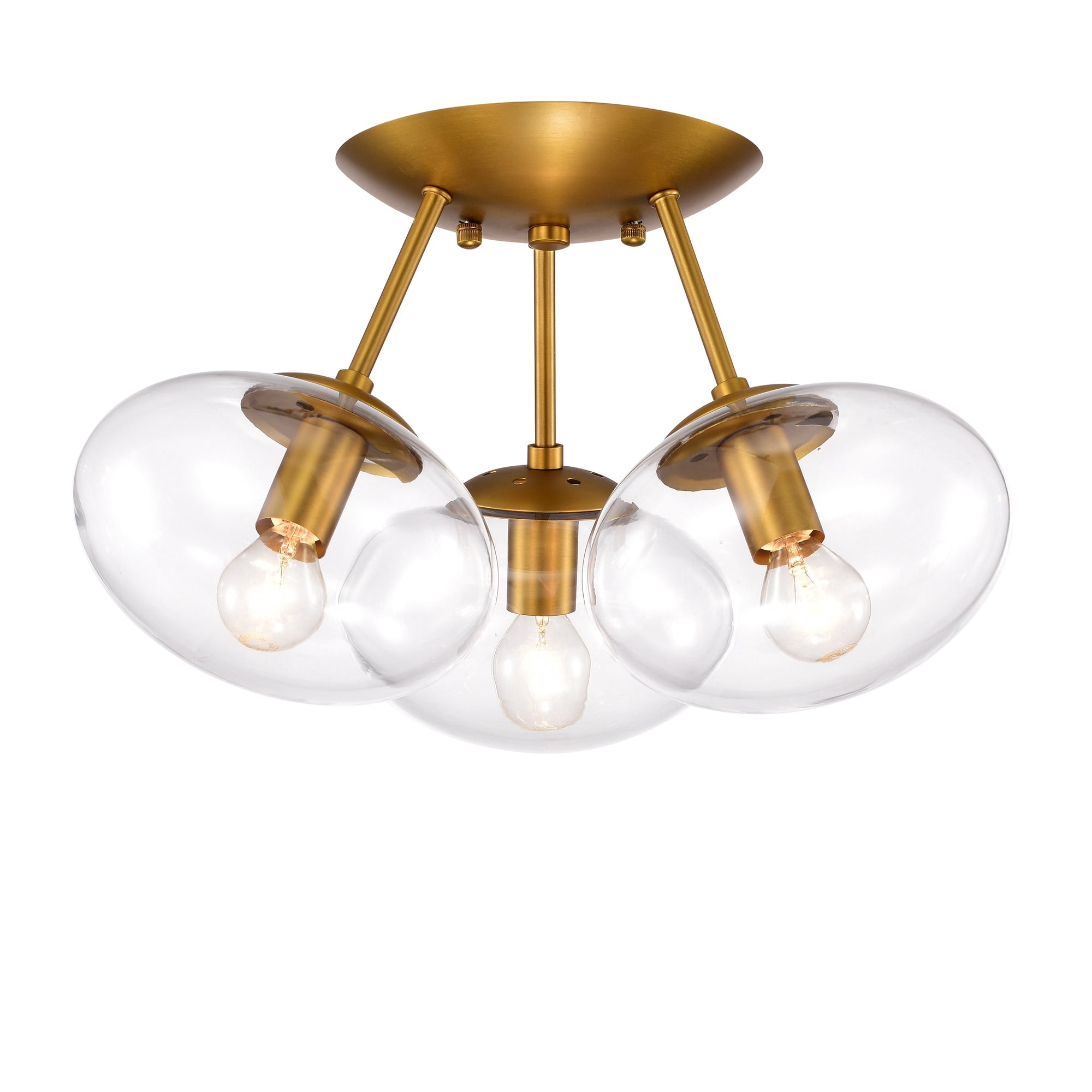Tashan Aged Brass 3-Light Globe Clear Glass Shade Semi-Flush Mount