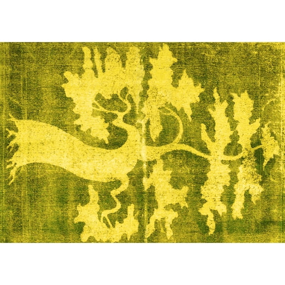 Ahgly Company Machine Washable Indoor Rectangle Persian Yellow Traditional Area Rugs, 5' x 7'