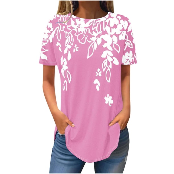 Blusas de Manga Corta para Mujeres Vendidas Cuello Redondo Casual, Top de Algodón de Imitación para el Hogar Y el Uso Diario