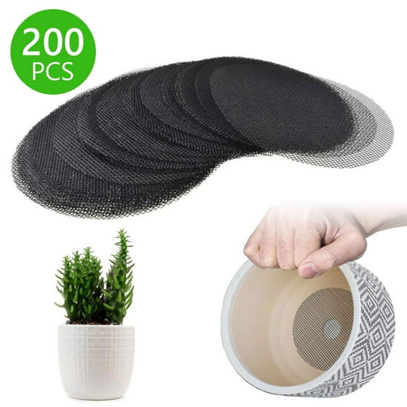 Tripumer 200 Pcs 2 inch Round Plastic Mesh Pads Bonsai Flower Pot Drainage Covers to Prevent Soil Loss Black